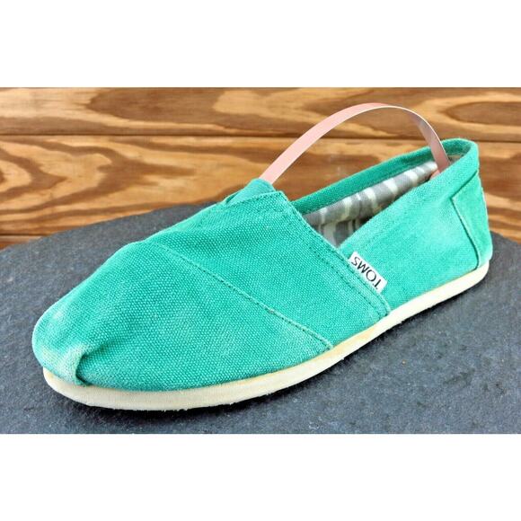 Toms Size 6.5 M‎ Round Toe Green Flats Fabric Women - Picture 1 of 7